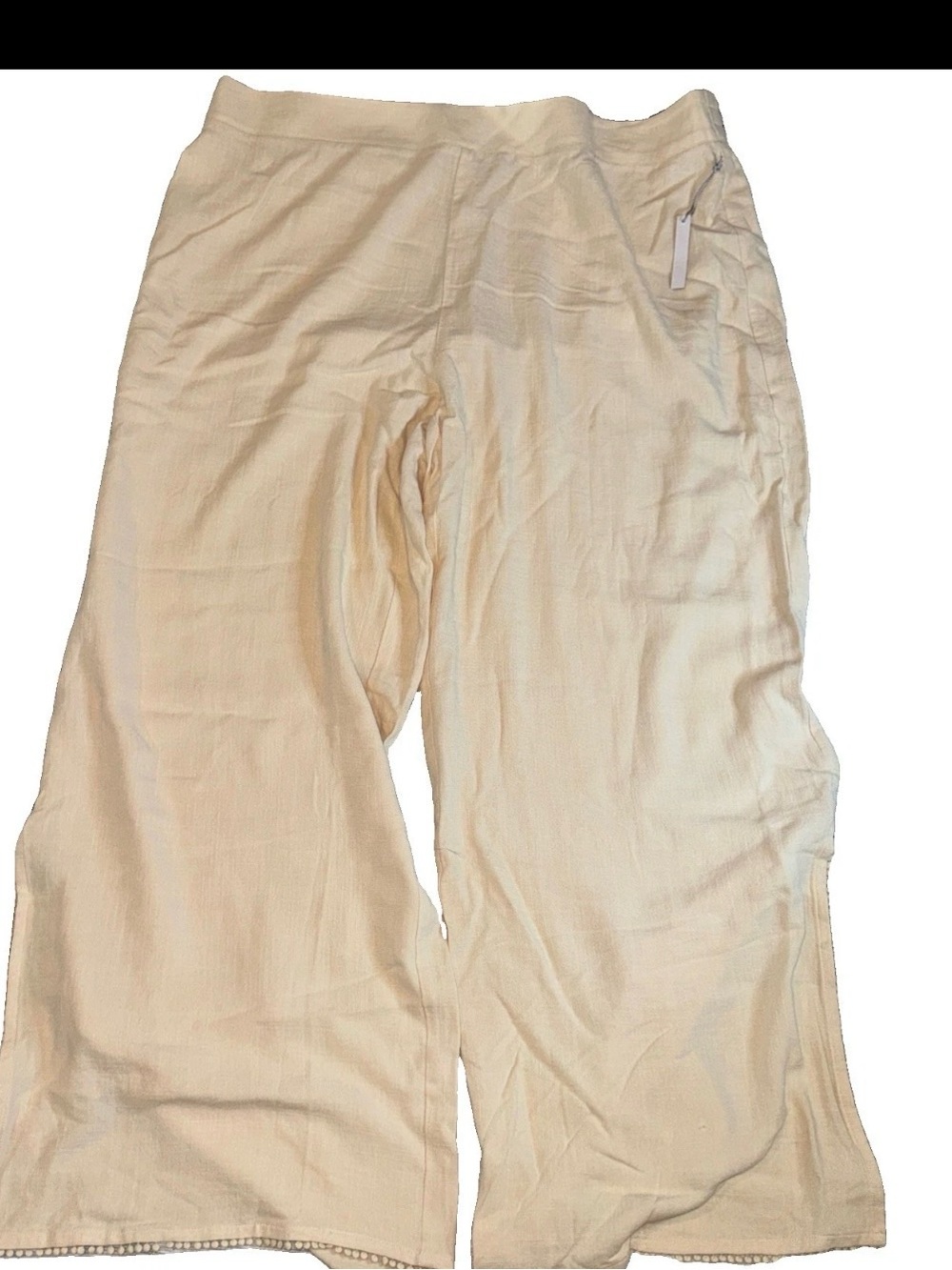 NWT Soft Surroundings Beige Cream Wide Leg Pants 1X Linen Blend